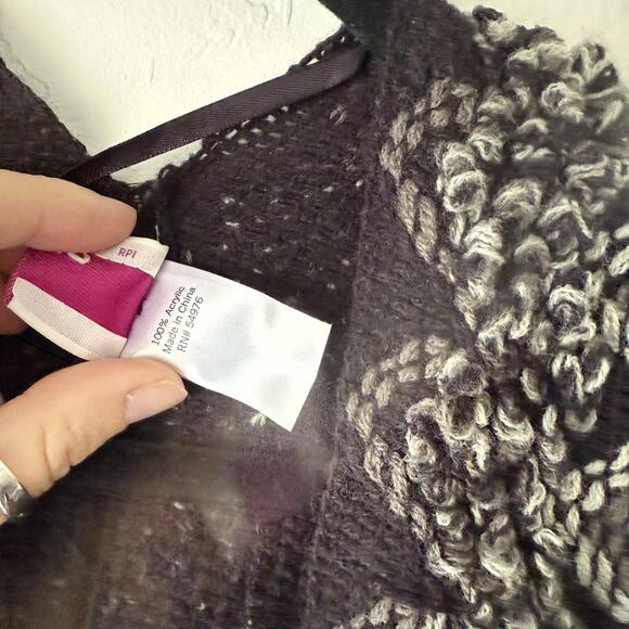 SO Sweater Y2k Small Black Gray Zigzag Textured Open Front Boho Cardigan Cozy - Picture 5 of 10